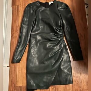 A.L.C. Hunter Green Asymmetrical Ruched Bodycon Dress